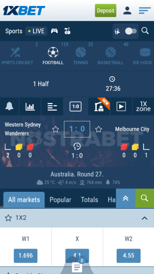 1xbet live bets on mobile