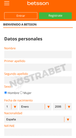 Betsson registro móvil