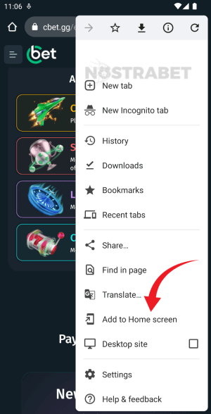 cbet add to home screen on android