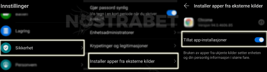 installer Android-apper fra ukjente kilder