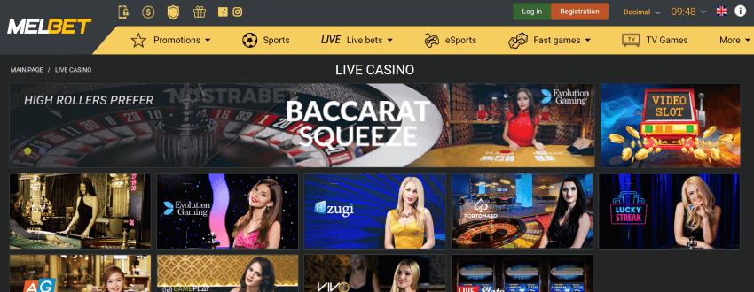 melbet India live casino